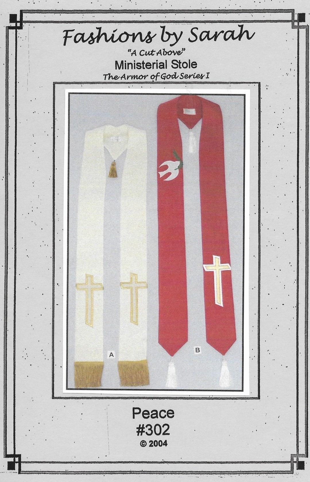 V-back Clergy Stole Pattern, 2 Applique Patterns, 2 Versions Included ...