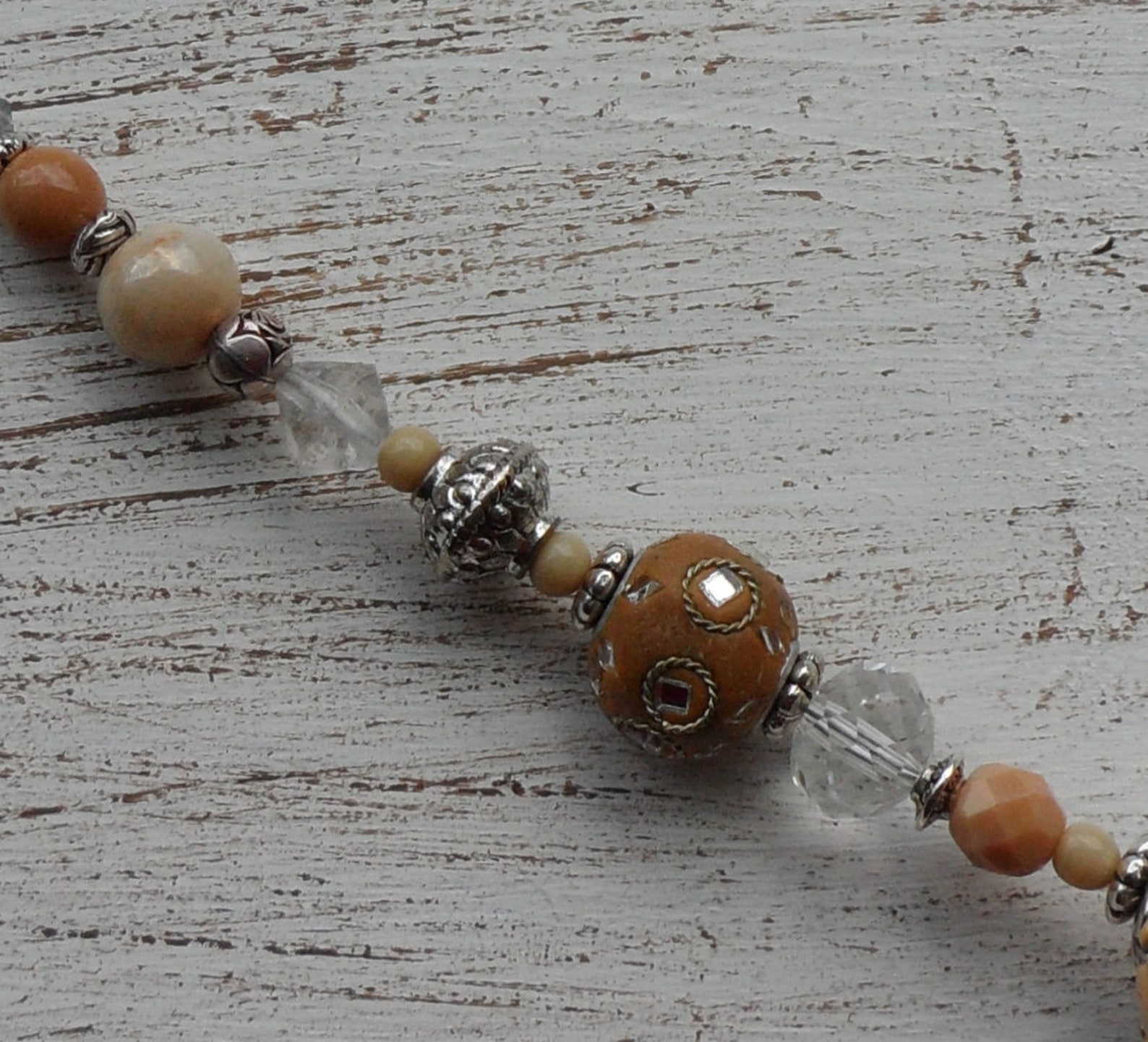 Glass Beaded Car Rear View Mirror Charm Tan and Clear Etsy