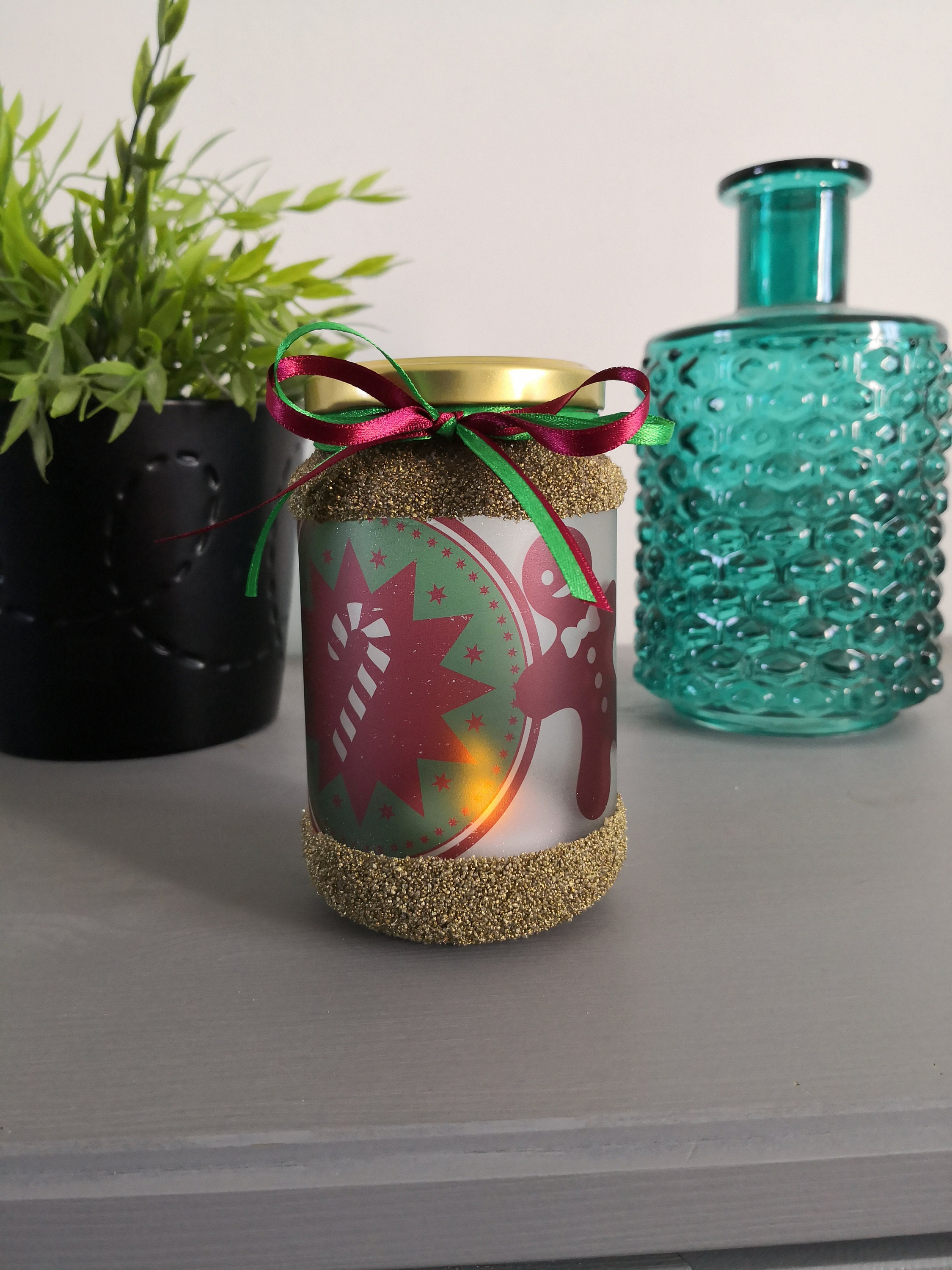 Photophore de Noël Sucre d'orge et Pain d'épices Bougie Led Veilleuse Déco