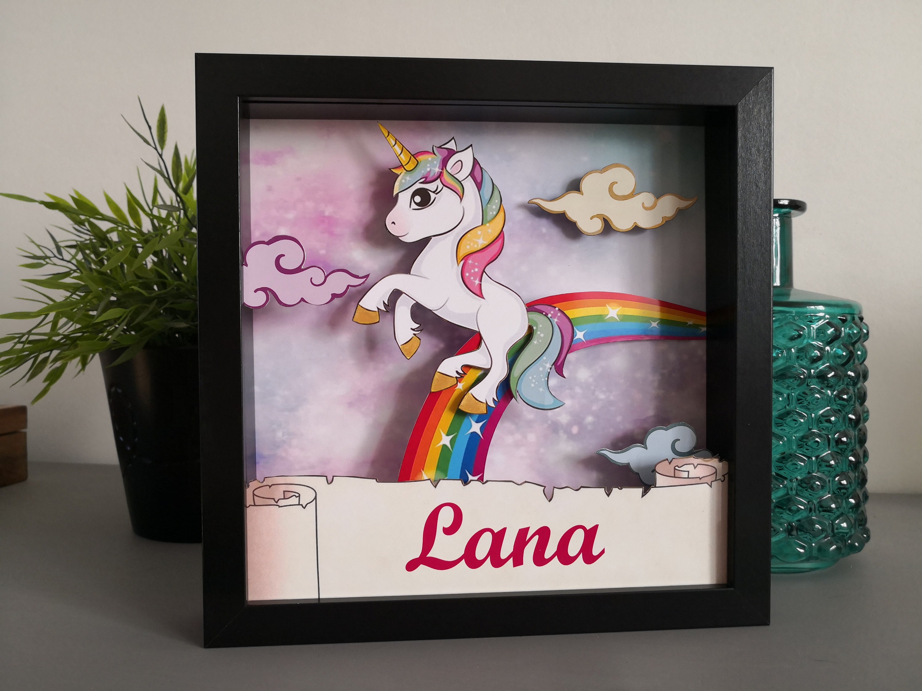 Shadowbox Licorne 3D Personnalisable