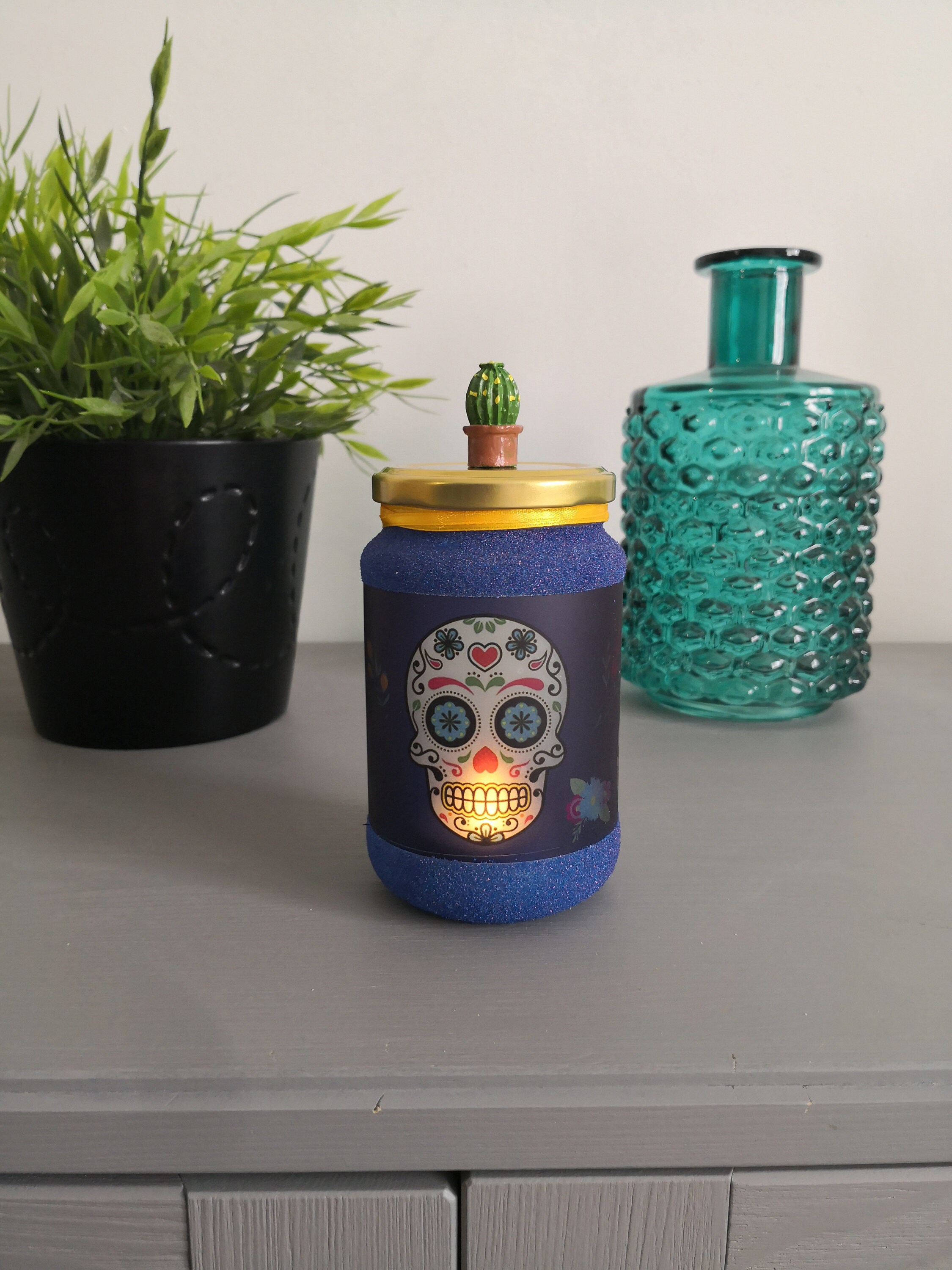 Photophore Dia de Los Muertos Bougie Led Veilleuse Déco