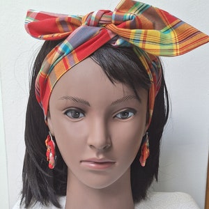 Vintage Handmade Madras Plaid Head Scarf / bandanna Style Tie Cap 845851093456_1.jpg main image 2