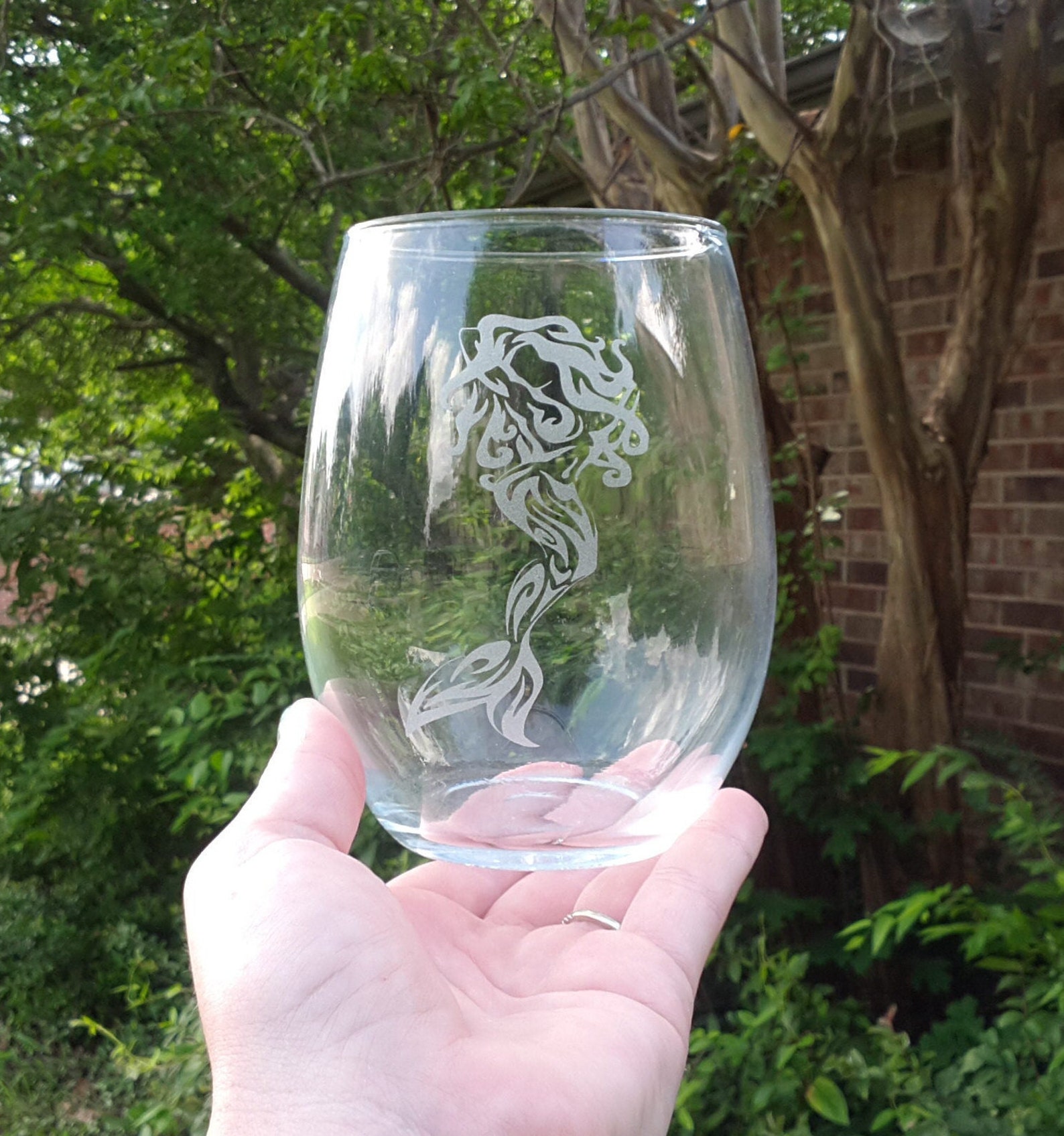 Mermaid Design Deep Etched Wine Glass Valentine's Gift Etsy