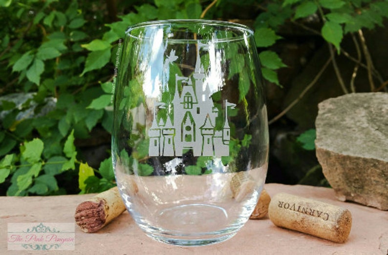 Disney Castle Deep Etched Wine Glass Magic Kingdom Disneyland Etsy