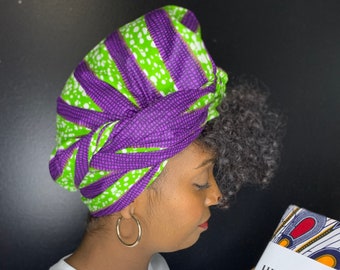 Green and Purple Head Wrap || African Headwrap || African Fabric Headwrap || African Scarf || Fabric Headwrap || Headwrap|| Head Tie