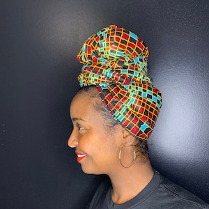 Multicolor Checkered Ankara Head Wrap // African Fabric Headwrap // African Scarf // Fabric Headwrap // Headwrap// Head Tie