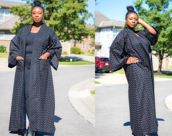 Over-sized Black and White Tribal Print Kimono || Tribal Print Duster