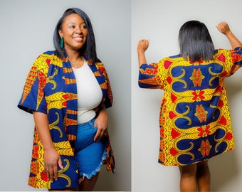 Multicolor Oversized Ankara Bohemian Kimono with Pockets || Plus Size Up to 5X