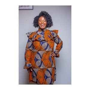 Long Sleeve Ankara Midi Dress || Plus Size Ankara Dress || Gwen Dress