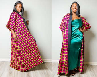 Pink  Oversize  Ankara  Kimono || Plus Size Up to 8X