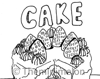 Kuchen Ausmalseite| Druckbare Malseite| Malvorlage