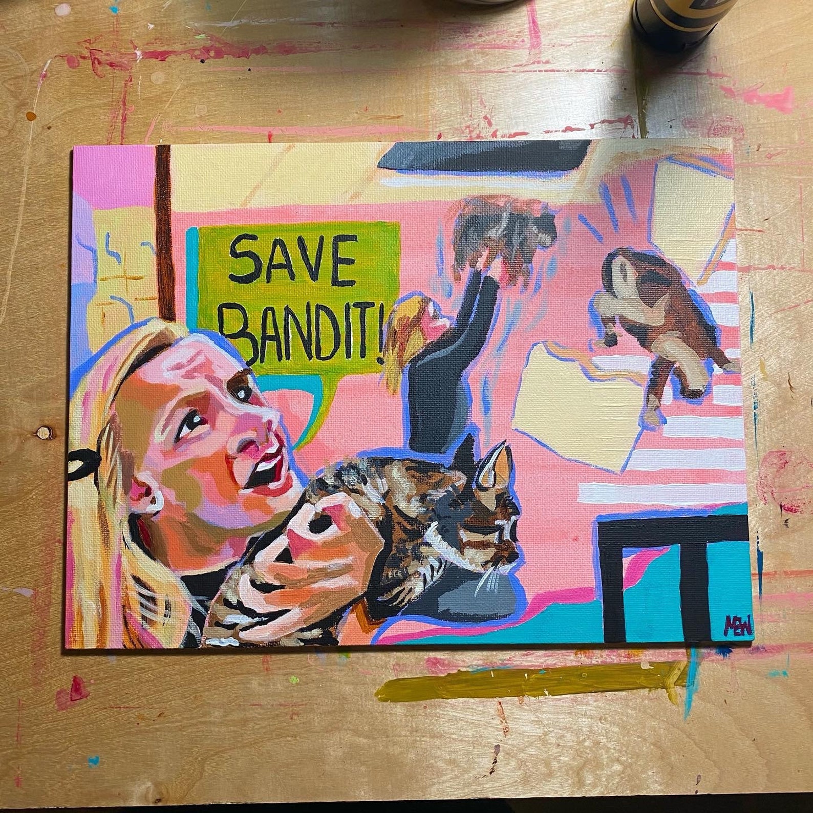 Save Bandit 9x12 original painting the office art the | Etsy