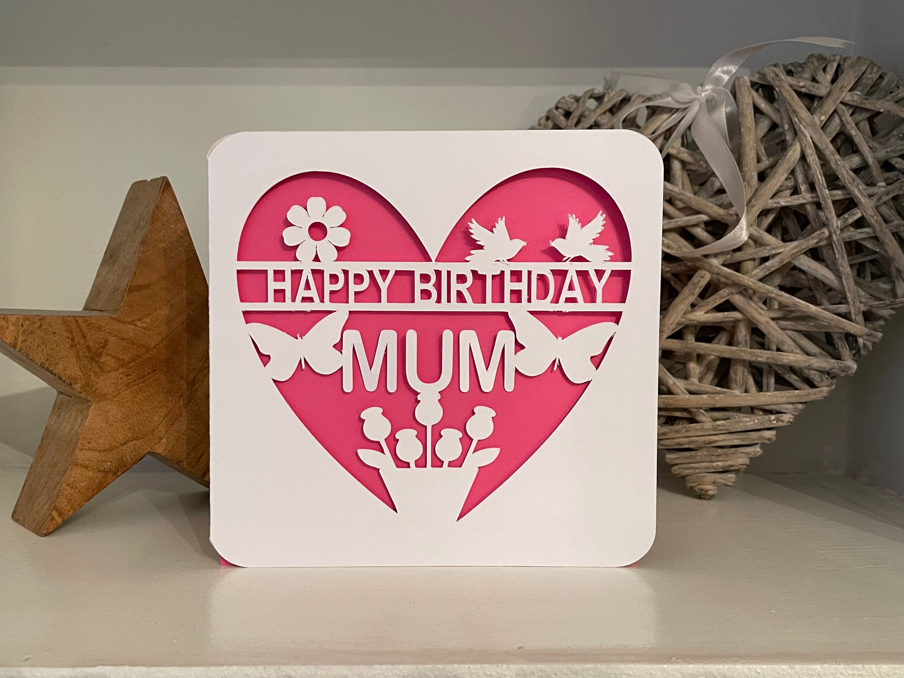 Mum Birthday Card, Papercut Birthday Card Mum, Happy Birthday Card, P…