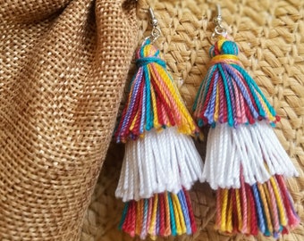 Rainbow Earrings | Summer Earrings | Tiered Tassel Earrings | Multicolor Earrings | Colorful Earrings