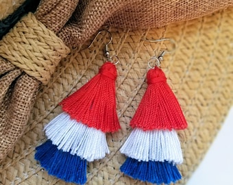 4th of July Earrings | Patriotic Earrings | 4th of July Outfit | Red Tassel Earrings