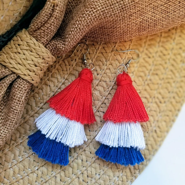 4th of July Earrings | Patriotic Earrings | 4th of July Outfit | Red Tassel Earrings