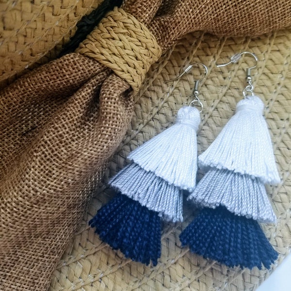 Blue Tassel Earrings | Nautical Earrings | Personalized Navy Tassel Earrings | Whimsical Jewelry