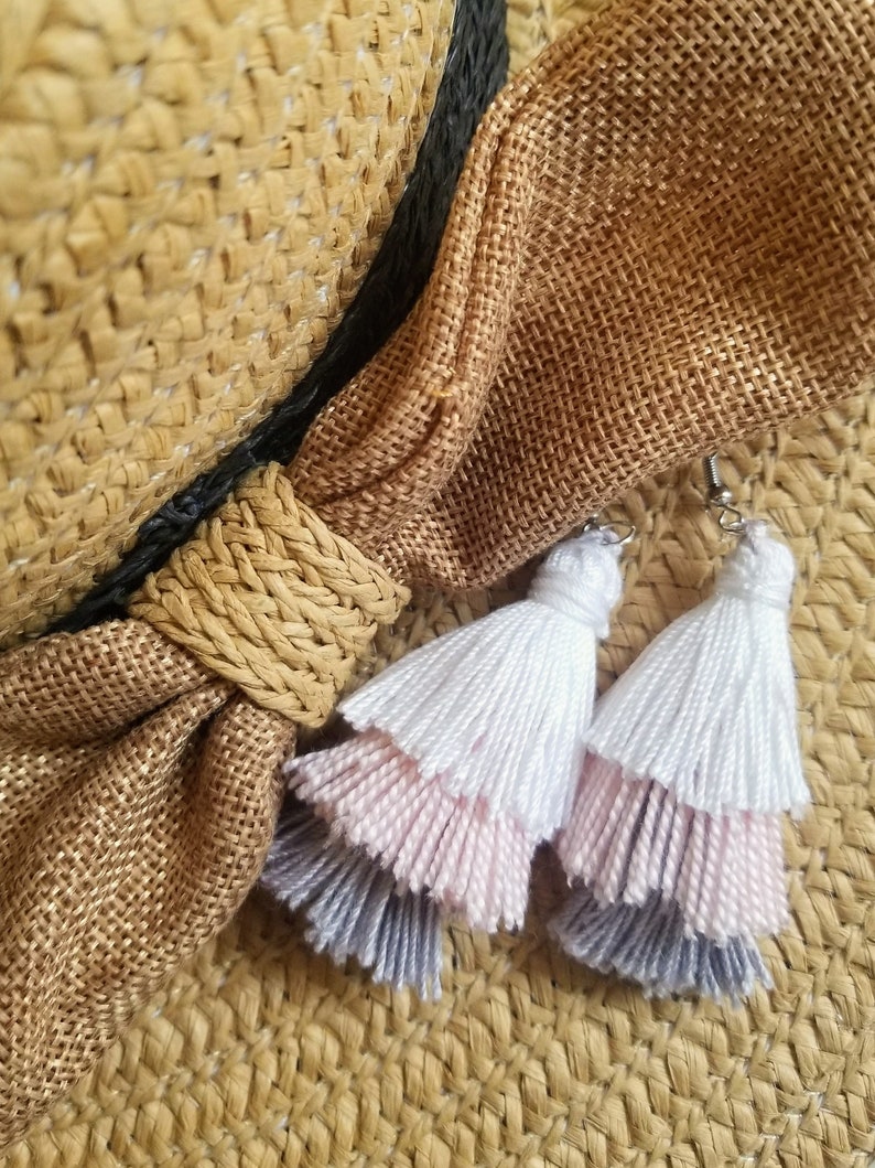 Gray Tassel Earrings Blush Jewelry Pink Tassel Earrings Etsy