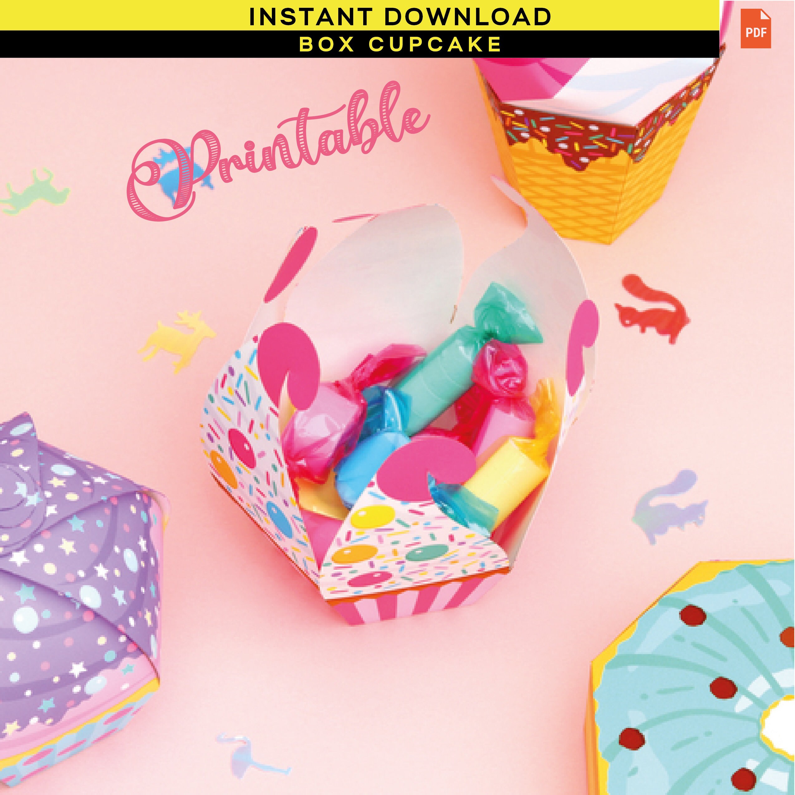 Cupcake Candy Box Party Favor Box Paper Toy Printable PDF Etsy