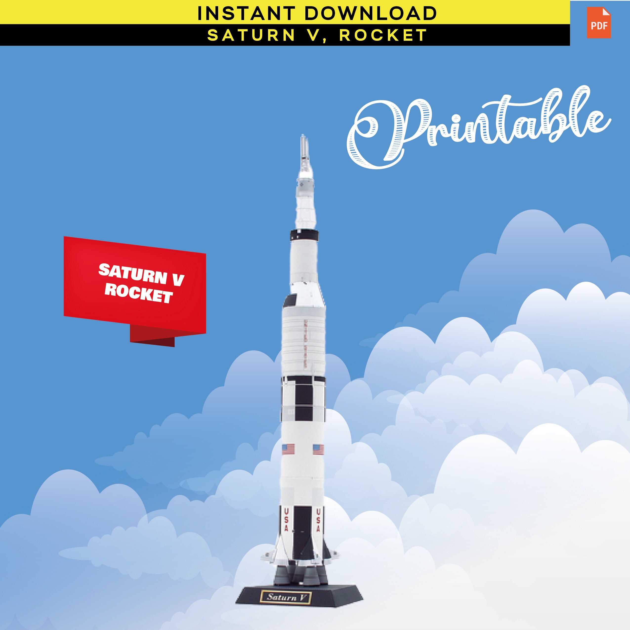 Figure Saturn V Rocket Space, Make Space Paper, to Make a PDF File,  Papercraft 3D Template Printable, NASA Rocket, Desk Decor - Etsy, image size:2550x2550