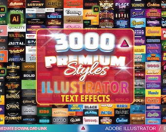 3000+ Premium Illustrator-teksten en -stijleffecten, bewerkbaar, werkt met elk lettertype of elke vorm, 3D-ontwerpen of verbeterd, gevectoriseerd in EPS, vector