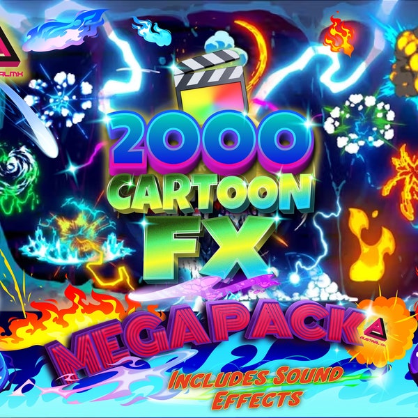 2000 elementi animati di cartoni animati, disegni fatti a mano, modificabili e compatibili con Final Cut Pro X, In Mega Pack, include 400 effetti sonori