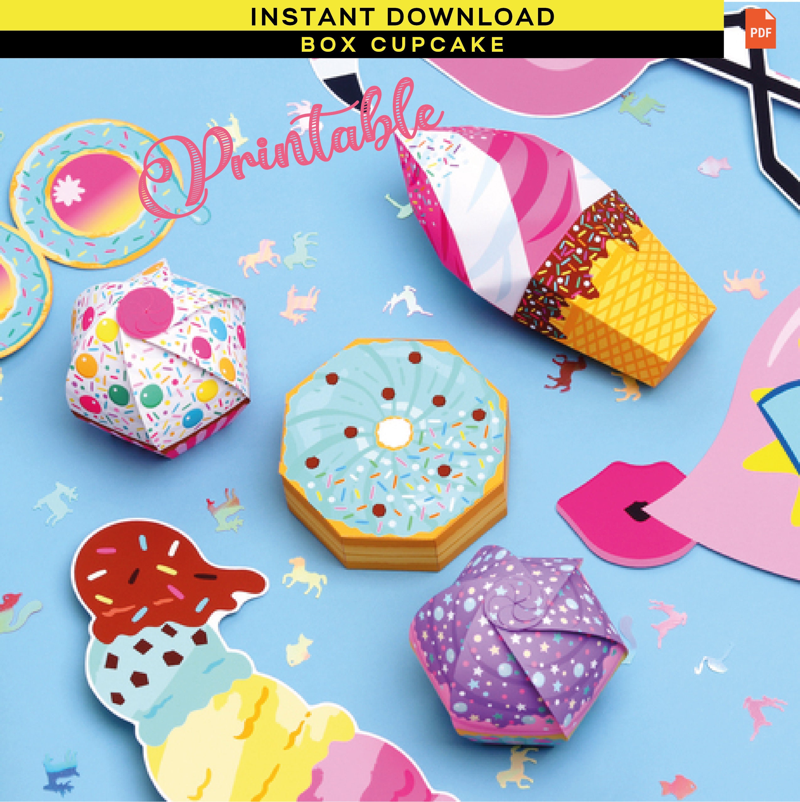 Cupcake Candy Box Party Favor Box Paper Toy Printable PDF Etsy