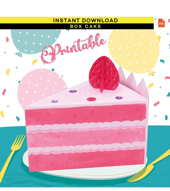 3D Cake Slice, Paper Cake Box, Strawberry Flavor Tart - Etsy
