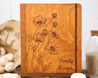 Benutzerdefiniertes hölzernes Rezeptbuch | Personalisierte Familie Kochbuch Mappe, Geschenk für Mama