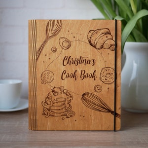 Blank Recipe Book, Custom Journal, Wooden Cookbook, Personalized Gift, Bridal Shower Gift, Mothers Day Gift