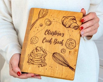 Personalized Recipe Binder, Custom Cookbook, Wooden Recipe Book, Mothers Day, 5th Anniversary