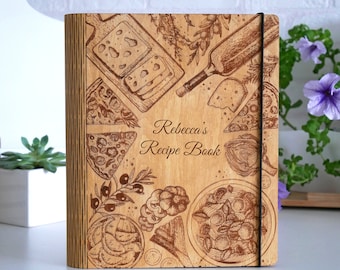 Recipe Binder Personalized Wooden Recipe Book Mothers Day Gift for Her Wooden Custom Cookbook 5th Anniversary Gift For Wife