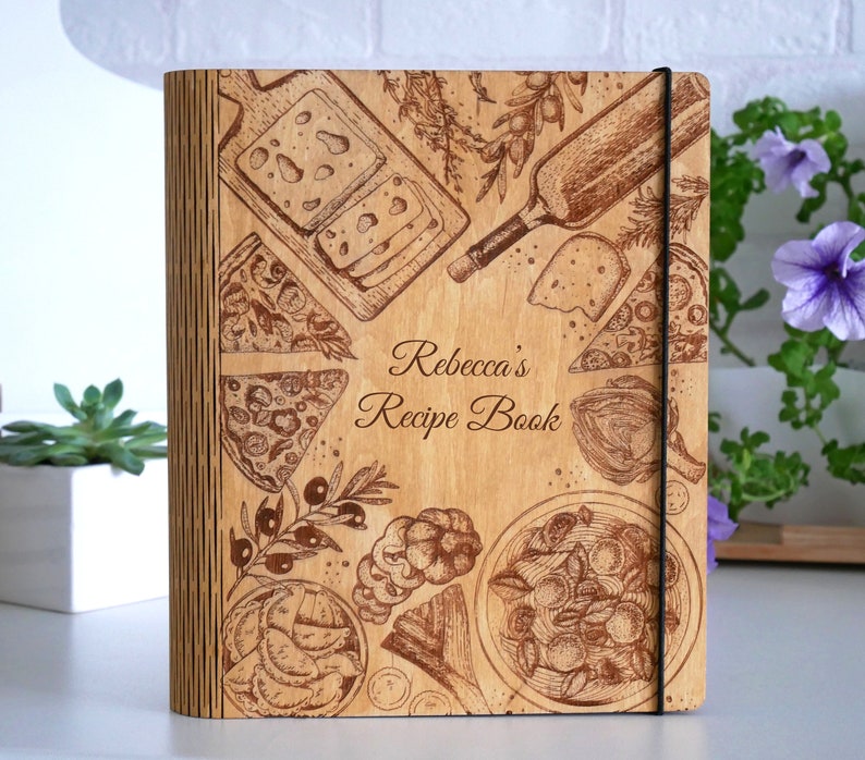 Recipe Binder Personalized Recipe Book Mothers Day Gift Wooden Custom Cookbook 5th Anniversary image 1