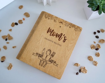 Personalized Wooden Recipe Book Binder, Custom Engraved Cookbook, Mothers Day Gift