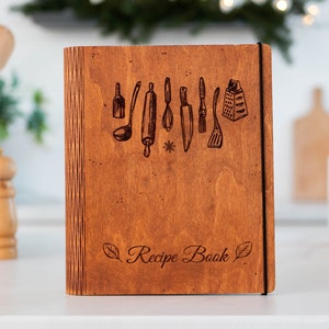 Wooden recipe book, recipe binder, personalized cookbook, family recipe book