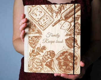 Personalisiertes Hölzernen Rezeptbuchbinder, individuell graviertes Kochbuch, Geschenk für Mama
