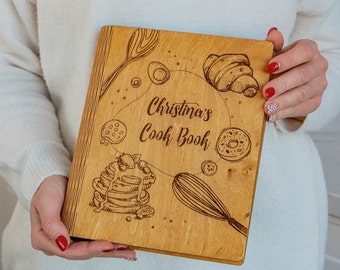 Personalized Recipe Binder, Custom Cookbook, Wooden Recipe Book, Mothers Day, 5th Anniversary