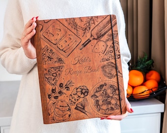 Recetario de madera personalizado, libro de cocina grabado a medida, regalo para el Día de la Madre
