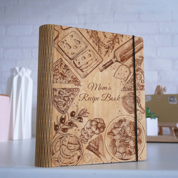 Recipe Binder Personalized Wooden Recipe Book Mothers Day Gift for Her Wooden Custom Cookbook 5th Anniversary Gift For Wife