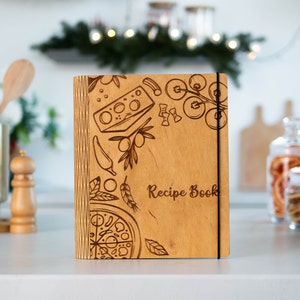 Personalized Wooden Recipe Book, Blank recipe book, Personalized cookbook, Gift for mom recipe binder