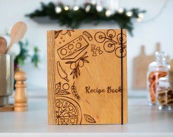 Personalisiertes Rezeptbuch aus Holz, Blanko-Rezeptbuch, personalisiertes Kochbuch, Geschenk für Mama Rezeptordner