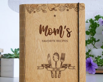 Recipe Binder Personalized Recipe Book Personalized Gifts Mothers DayWooden Custom Cookbook 5th Anniversary