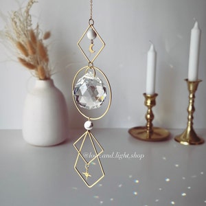 POLARIS celestial suncatcher + howlite crystal beads | light catcher | rainbow maker | window hanging | moon & stars | geometric décor