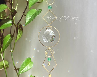 PHOEBE celestial suncatcher + aventurine crystal beads | light catcher | rainbow maker | window hanging | moon & stars | geometric décor