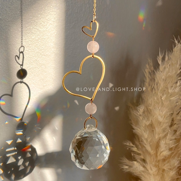 Sweetheart suncatcher + rose quartz | light catcher | rainbow maker | window hanging | love