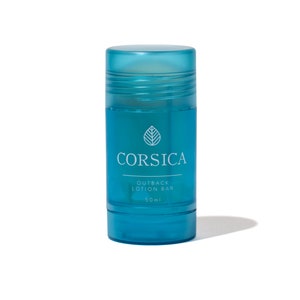May include: A blue plastic tube containing a white lotion bar. The tube is labeled "Corsica Outback Lotion Bar 50ml".