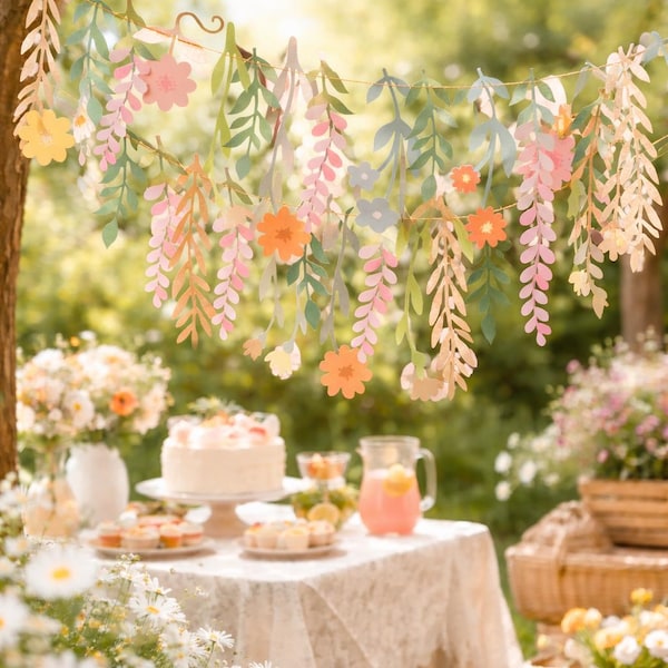 Wildflower Party Banner | Floral Paper Garland, Garden Celebration Decoration