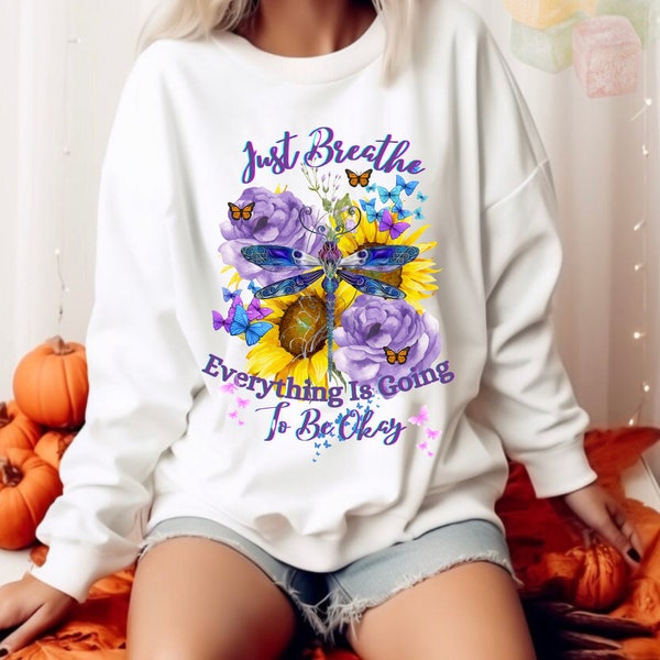 Atmen Sie einfach PNG-Digital-Design-Libelle, Schmetterling, Blumensublimation, motivierende und inspirierende digitale Download-PNG-Datei