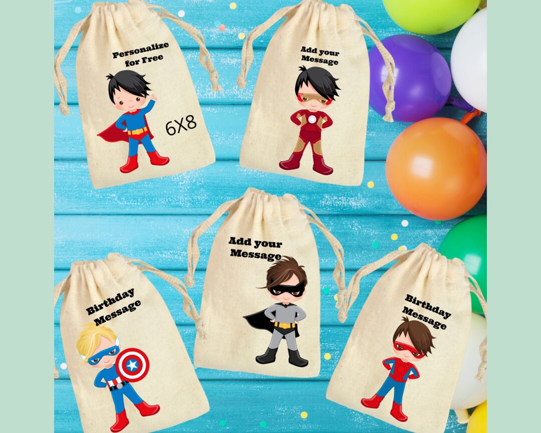 10 Super Hero Boy Favor Bags, Birthday Party Gift. Can Be Personalized