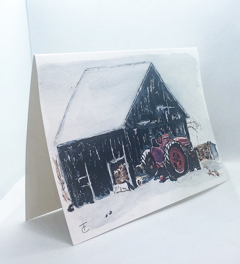 Hand Painted Original Water Color Barn scene with Tractor Water Colour Blank Card